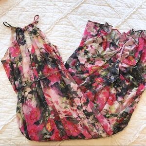 Maggy London Flower Chiffon Keyhole Maxi Dress